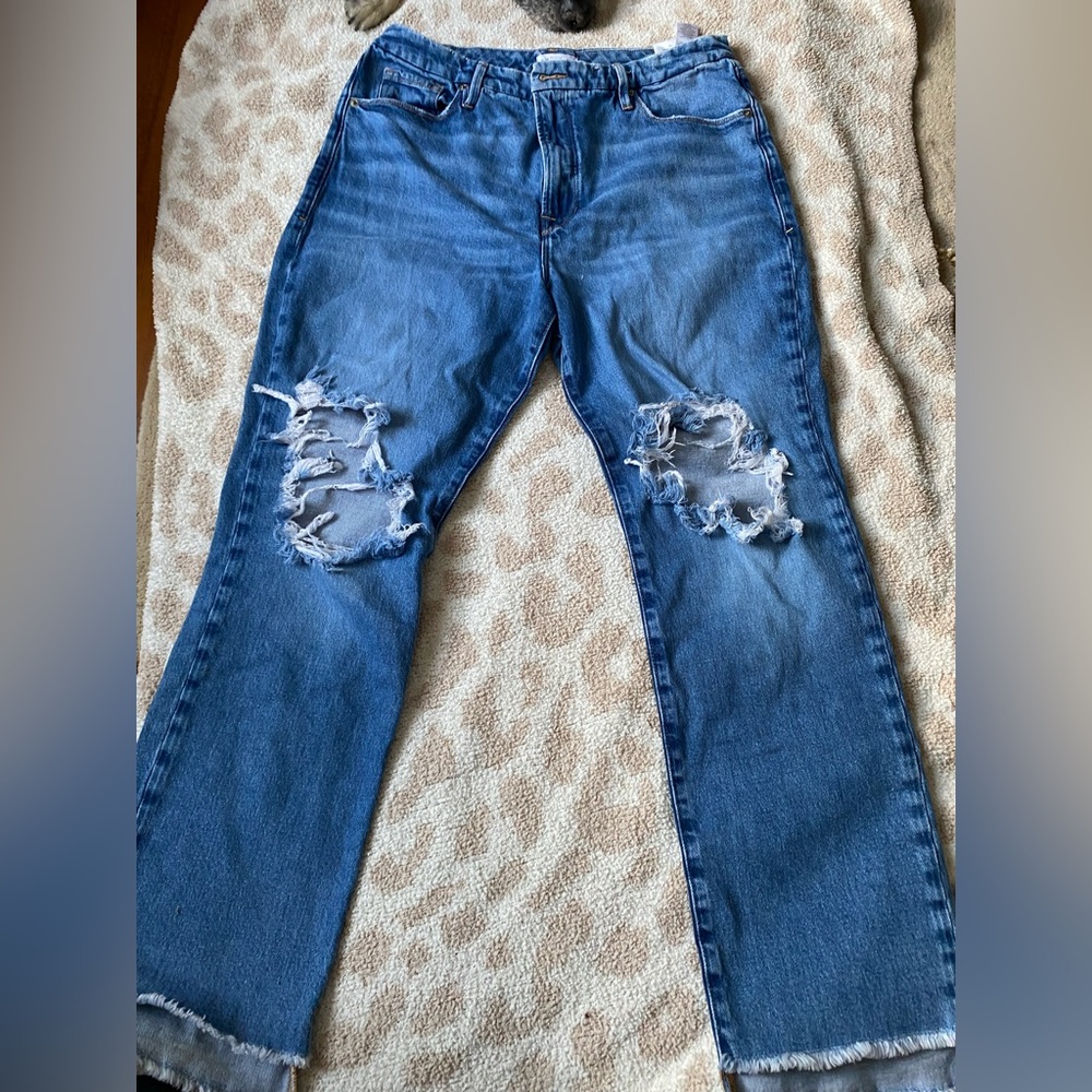 Good American Blue Distressed Straight Leg Jeans